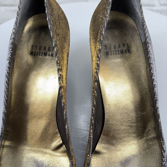 Stuart Weitzman Women's Size 6 Metallic Sparkle Fabric Bow Pump Kitten Heels - Picture 6 of 10